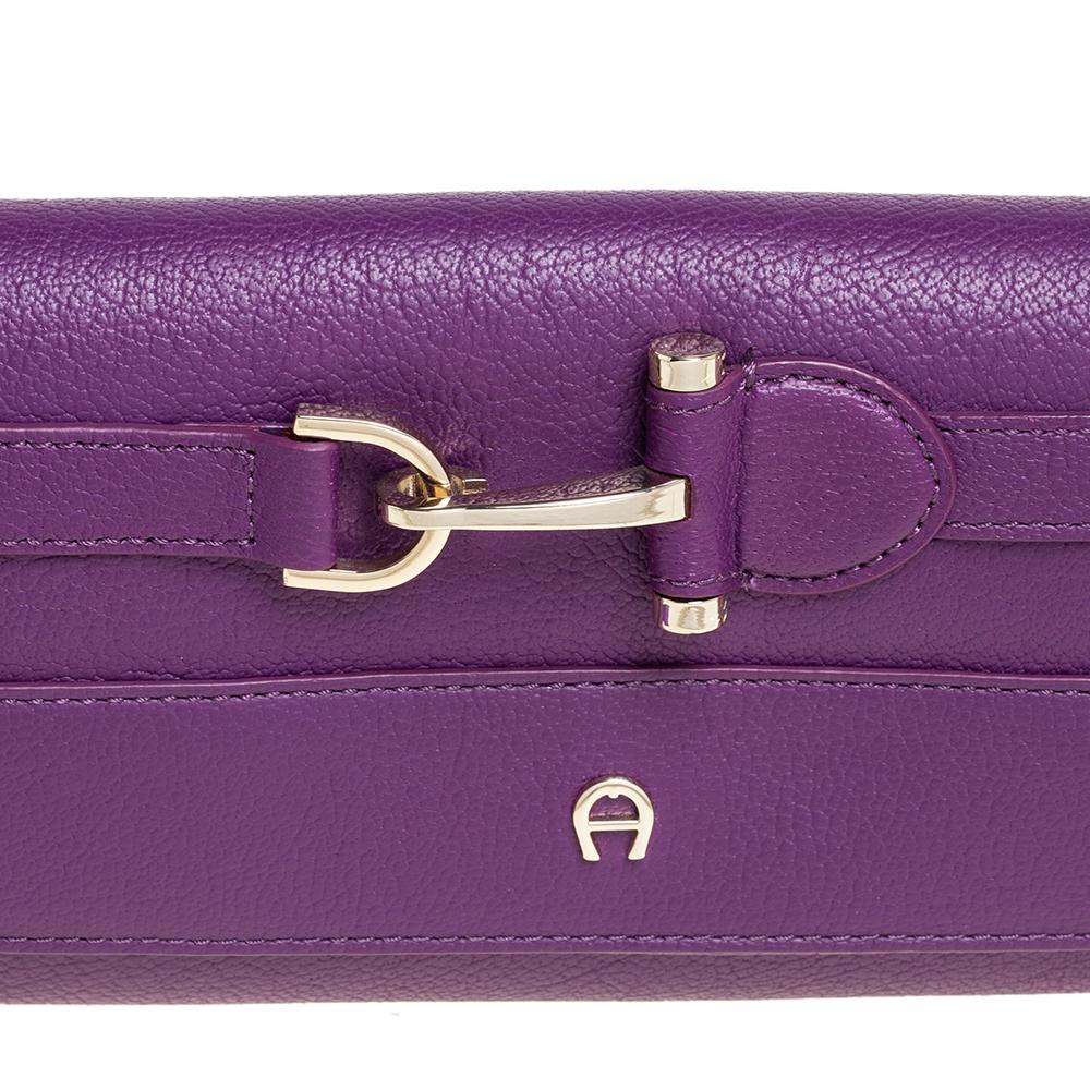 Women's Aigner Purple Leather Cavallina Flap Shoulder Bag