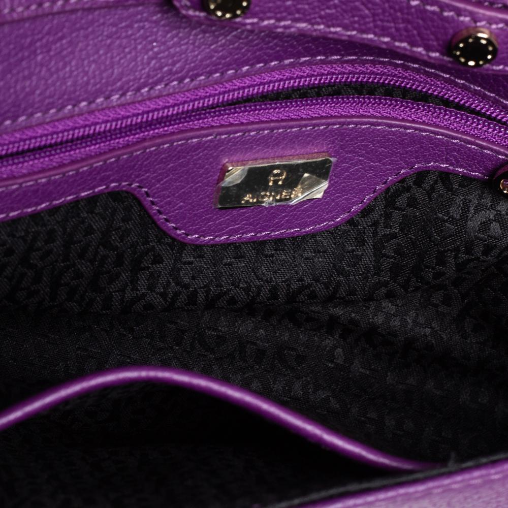 Aigner Purple Leather Cavallina Flap Shoulder Bag 1