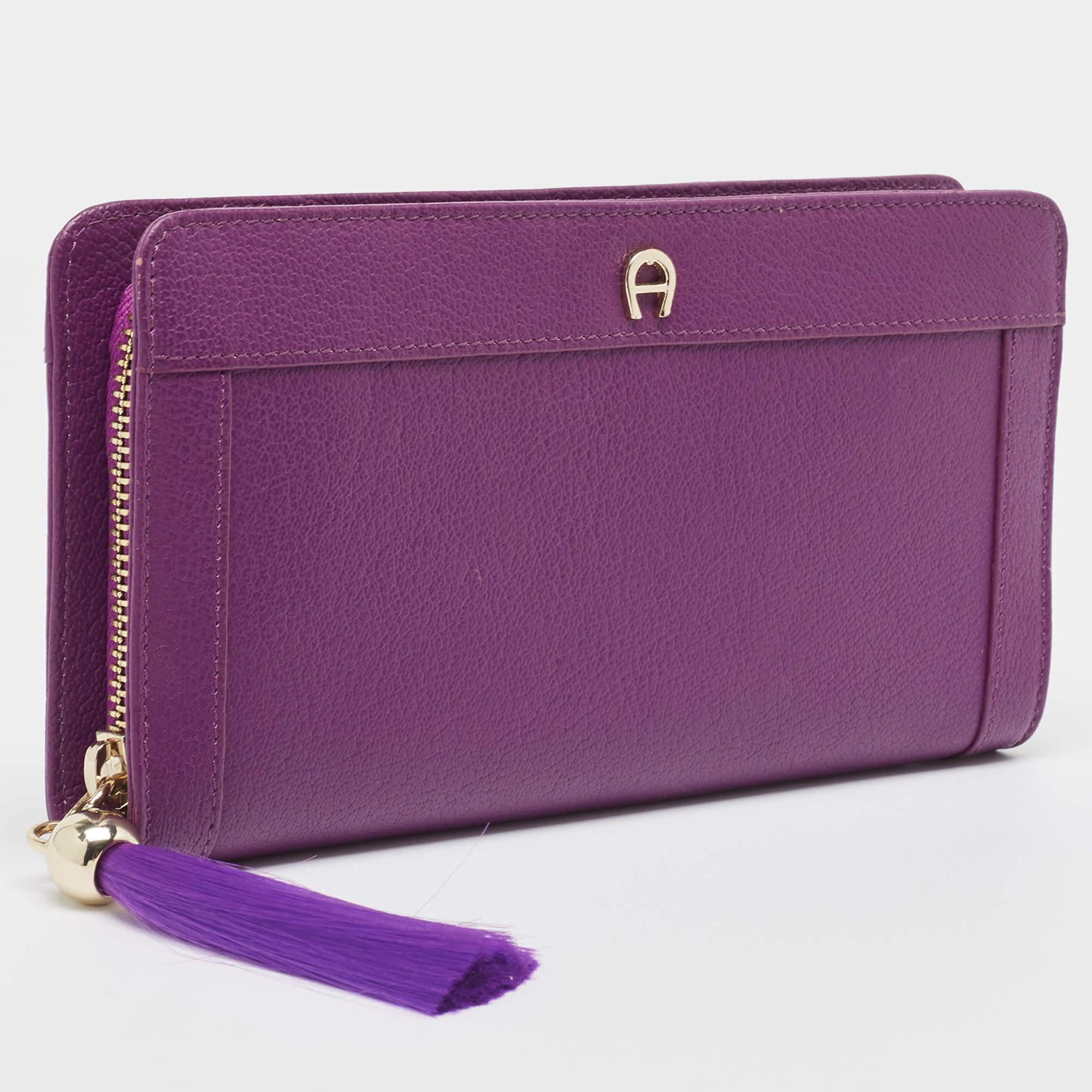 Women's Aigner Purple Leather Cavallina Tassel Continental Wallet For Sale