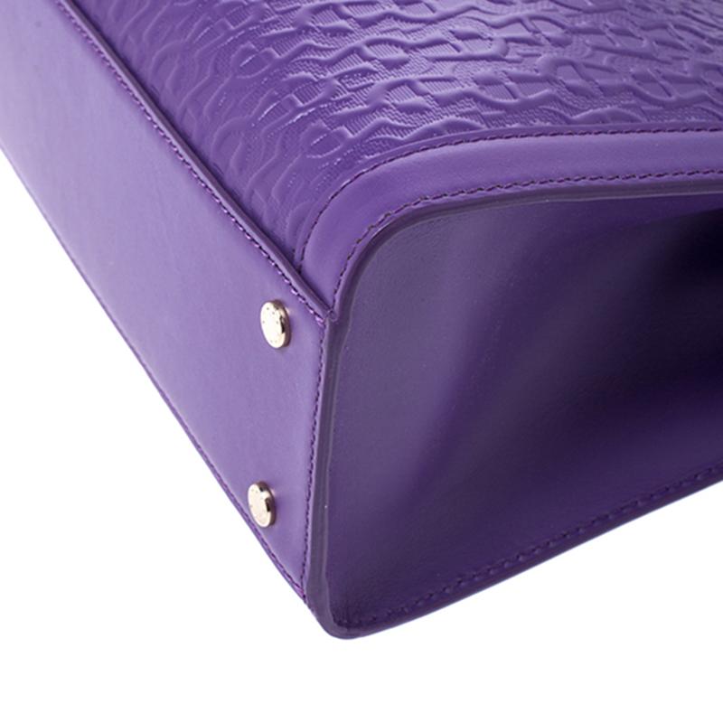 Aigner Purple Logo Embossed Leather Cavallina Tote 6