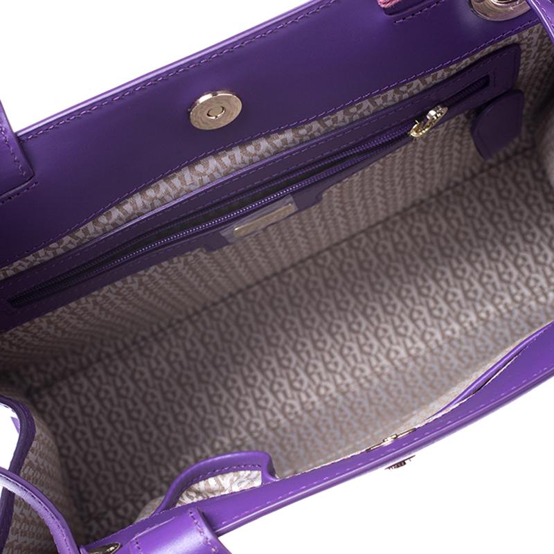 Aigner Purple Logo Embossed Leather Cavallina Tote 3
