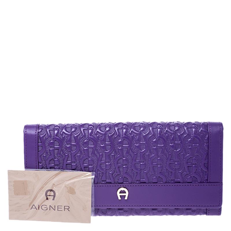 Aigner Purple Logo Embossed Leather Cavallina Tote 4