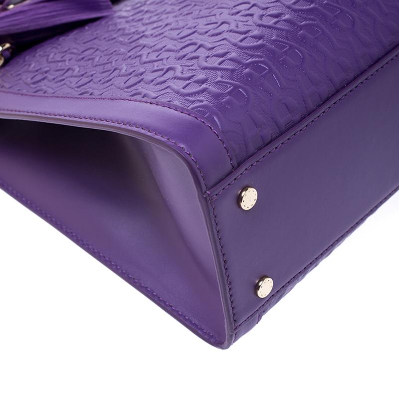 Aigner Purple Logo Embossed Leather Cavallina Tote 5