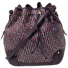 Aigner - Sac à bandoulière en toile enduite et cuir avec cordon de serrage, signature, violet