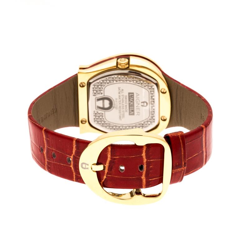 Contemporary Aigner Red Gold Plated Stainless Steel L'Aquila A41200 Women's Wristwatch 36 mm