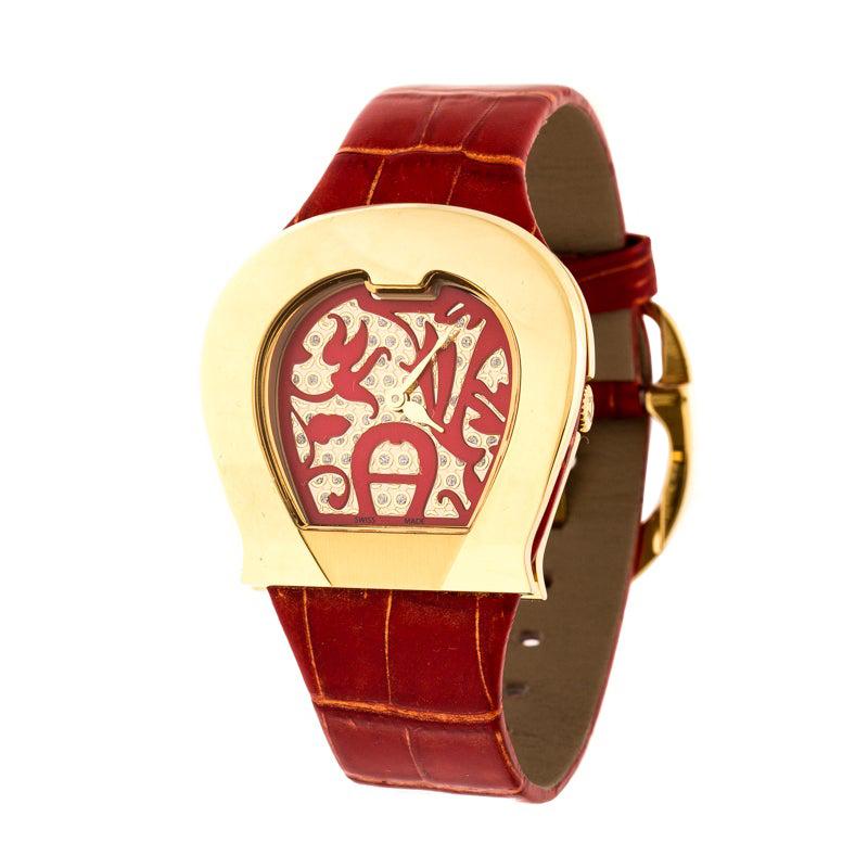 Aigner Red Gold Plated Stainless Steel L'Aquila A41200 Women's Wristwatch 36 mm