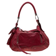 Aigner Red Leather Tassels Hobo