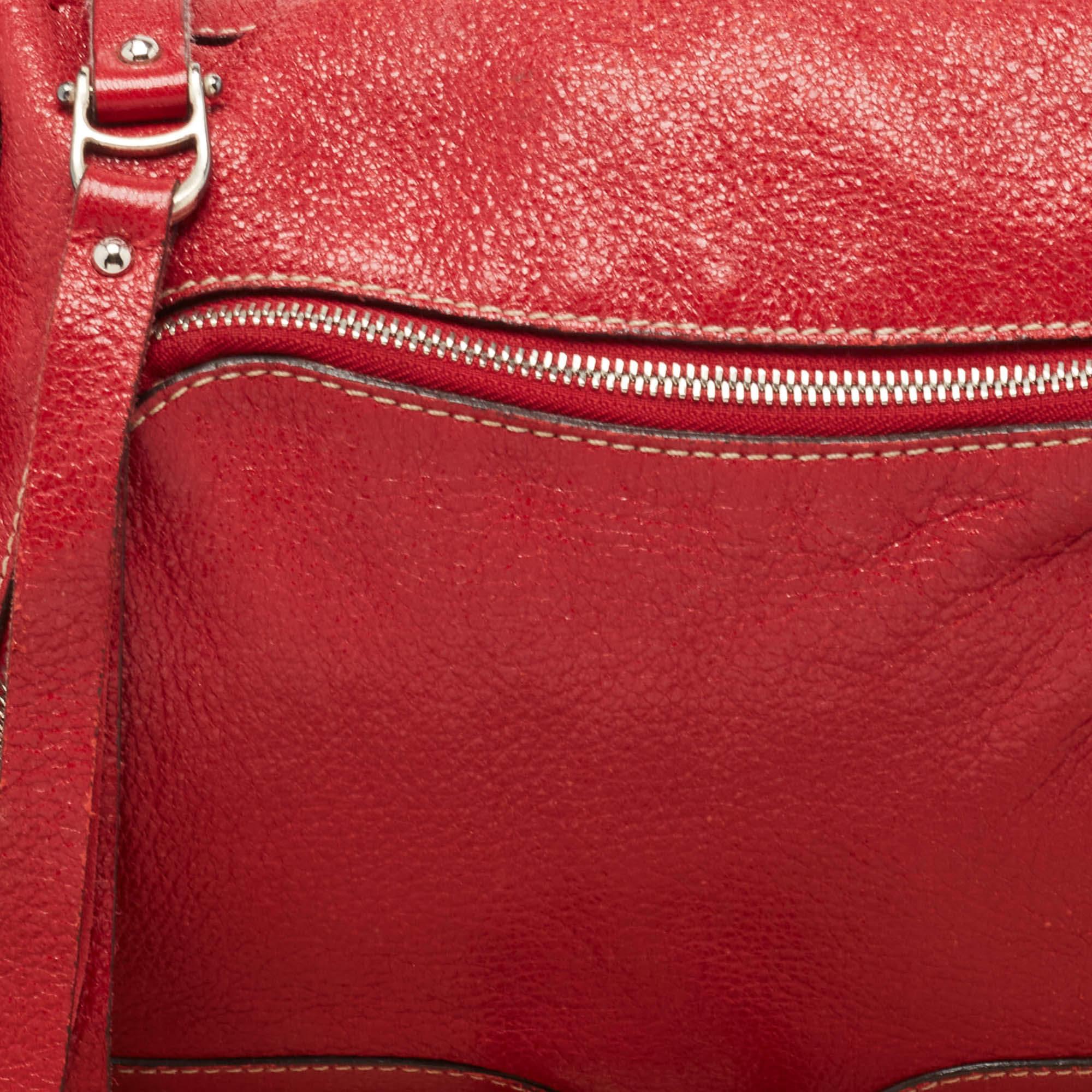 Aigner Red Shimer Leather Tassel Pocket Hobo For Sale 1