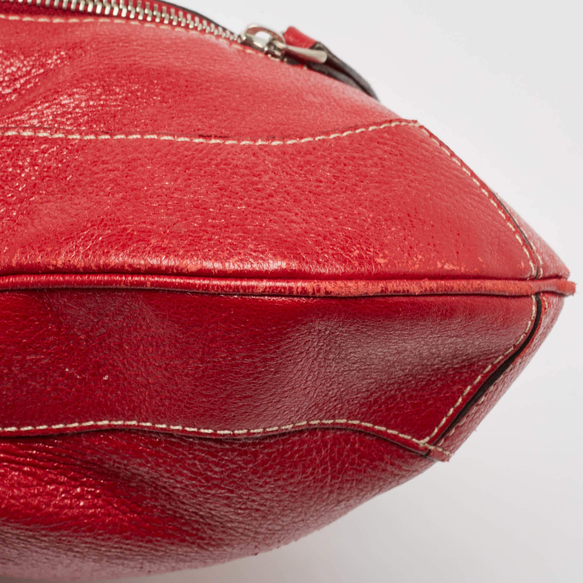 Aigner Red Shimer Leather Tassel Pocket Hobo For Sale 3