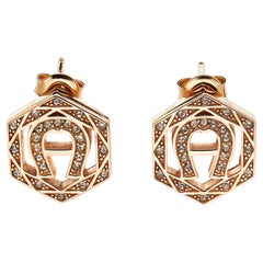 Aigner Rose Gold Tone Crystal Studded Hexagon Stud Earrings