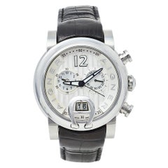 Aigner Silver Stainless Steel & Leather Bari A37500 Men's Wristwatch 44 mm