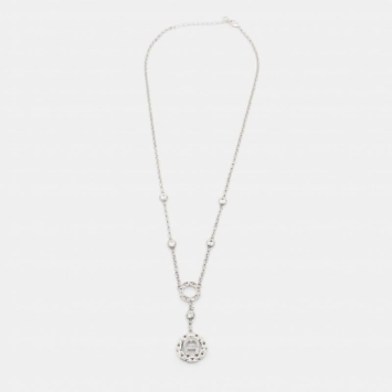 Women's Aigner Silver Tone Chain Link Crystal Pendant Necklace For Sale