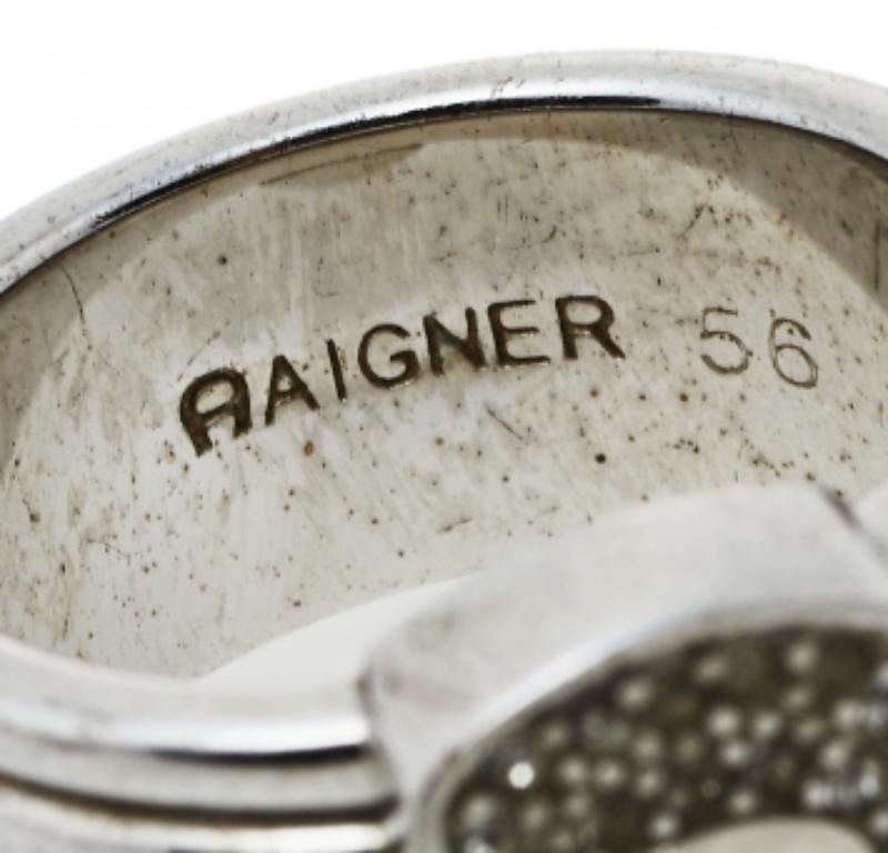 Aigner Silver Tone Crystal Logo Band Ring Size EU 56 For Sale 2