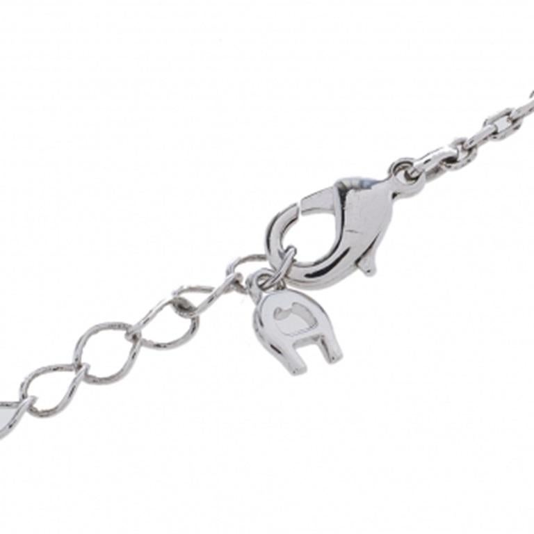 Aigner Silver Tone Crystal Logo Heart Pendant Necklace In Good Condition For Sale In Dubai, Al Qouz 2