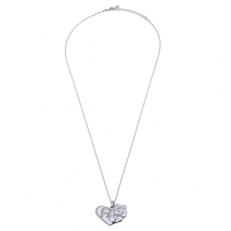 Women's Aigner Silver Tone Crystal Logo Heart Pendant Necklace For Sale