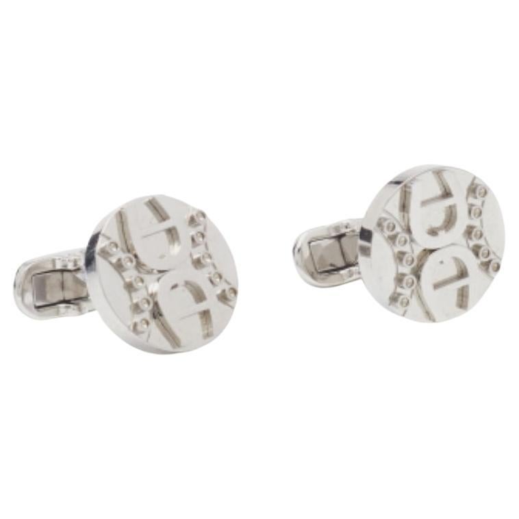 Boutons de manchette à logo rond d'Aigner en argent