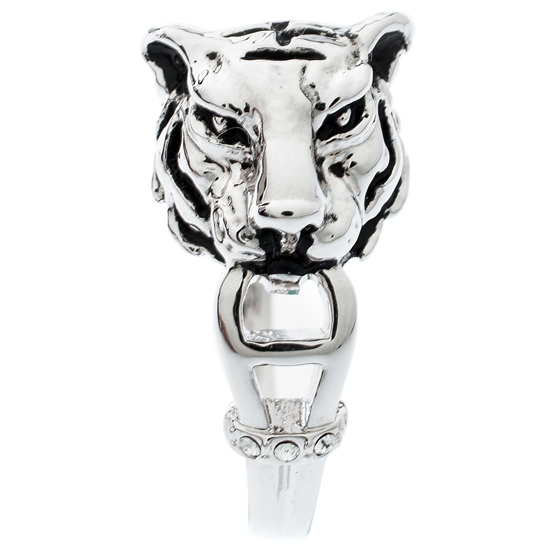 Aigner Silver Tone Tiger Head Crystal Studded Ring Size 56 For Sale at  1stDibs | aigner ring, aigner silver ring, luxury crystal studded ring
