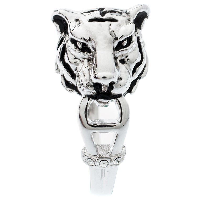 Aigner Silver Tone Tiger Head Crystal Studded Ring Size 56 For Sale at  1stDibs | aigner silver ring