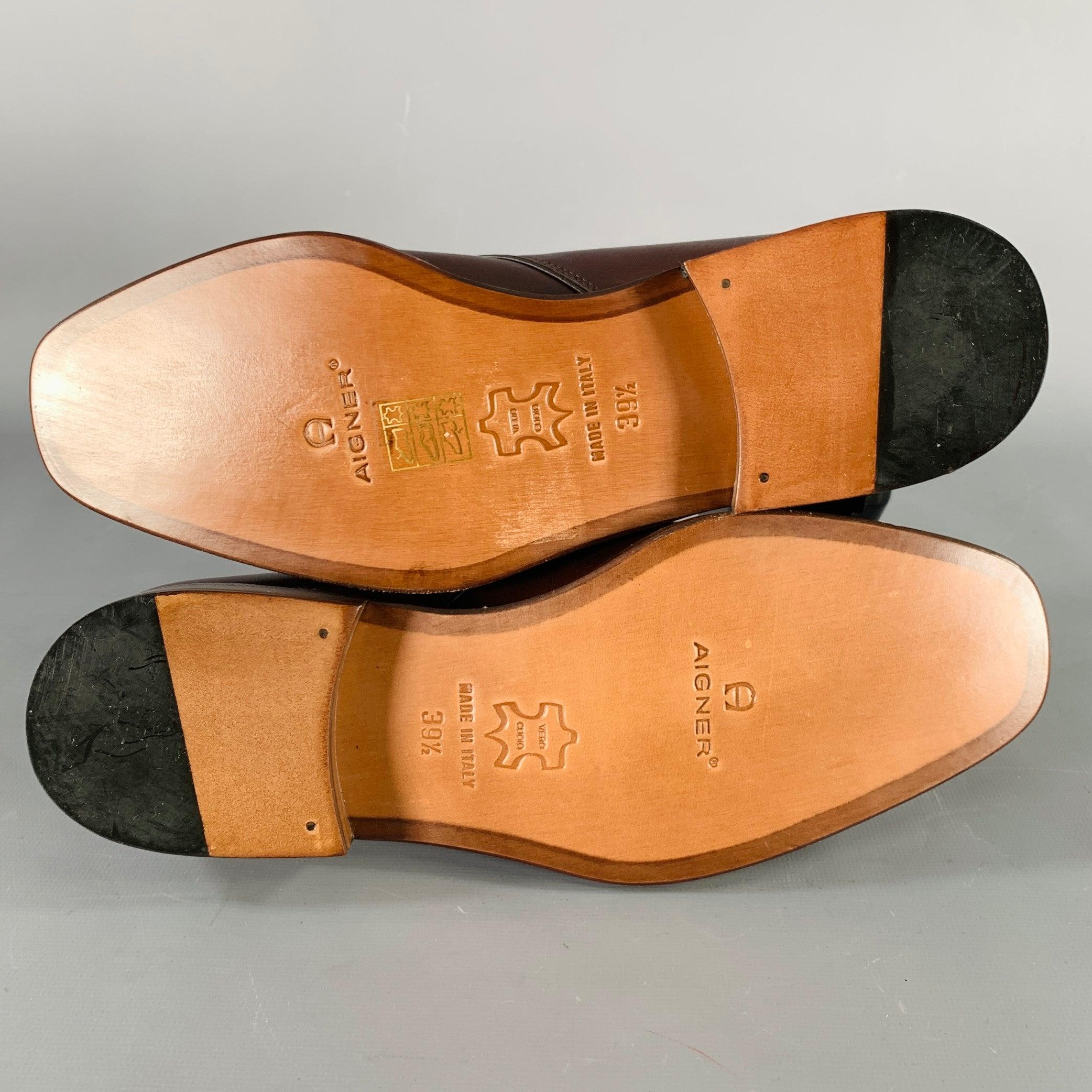 AIGNER Size 9.5 Brown Leather Monk Strap Loafers Shoes For Sale 2