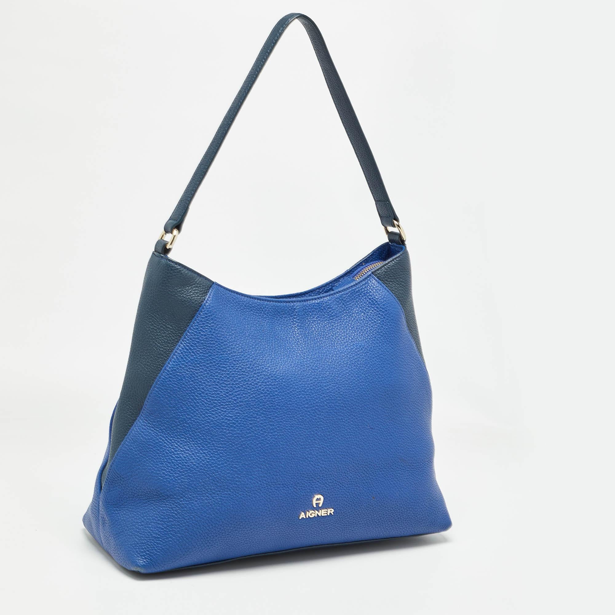 Blue Aigner Two Tone Leather Logo Hobo For Sale