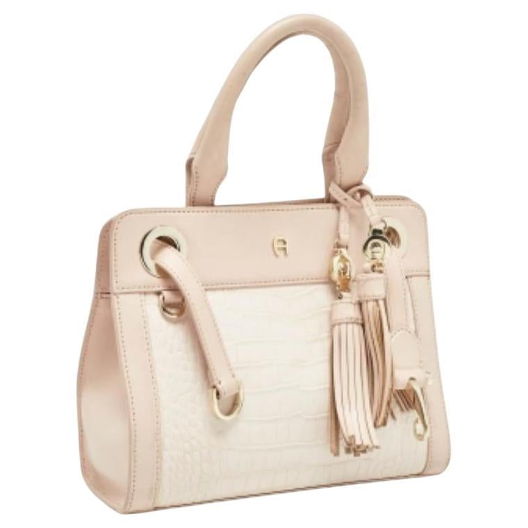 Aigner Two Tone Pink Croc Embossed Leather Cavallina Tote