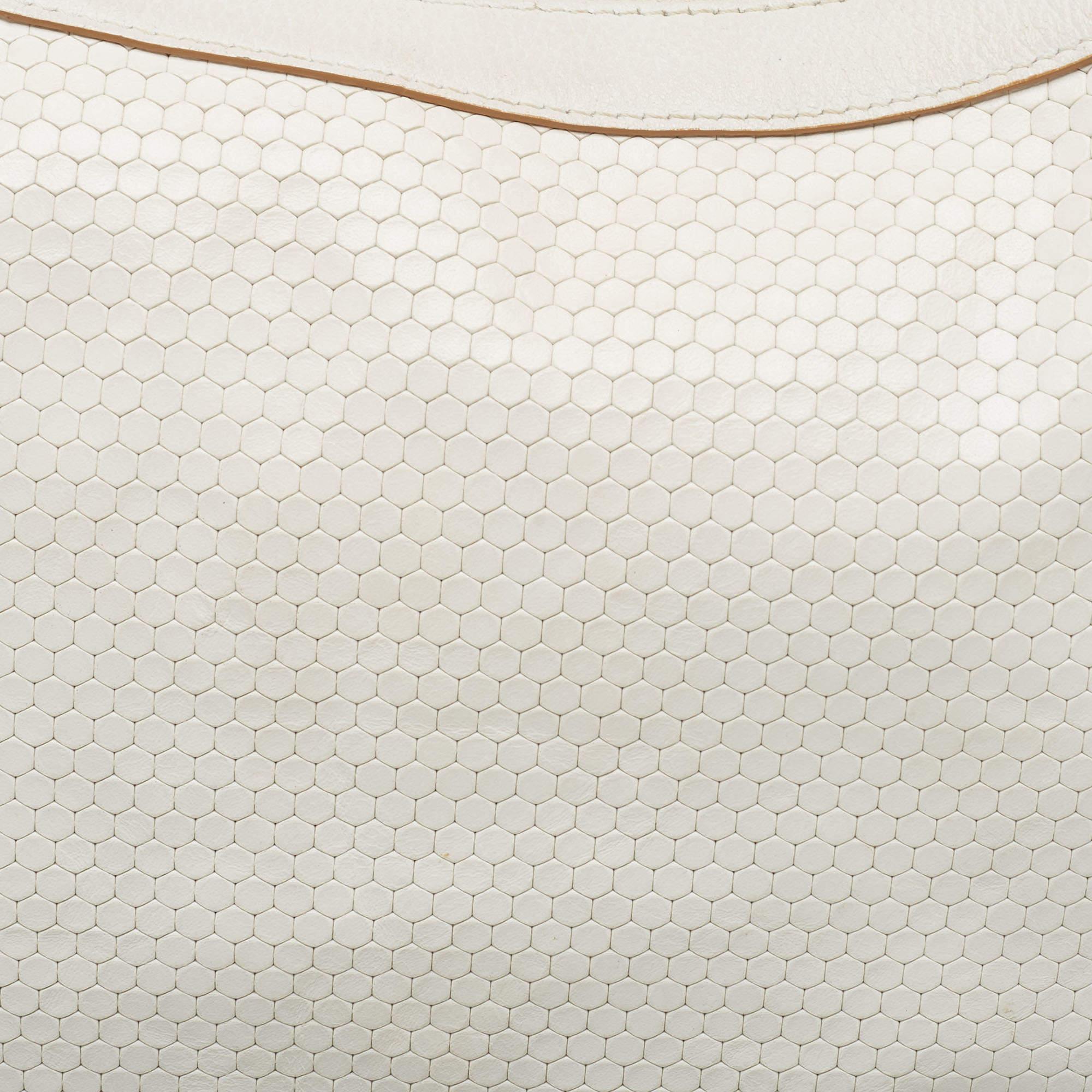 Aigner White Embossed Leather Zip Hobo For Sale 1