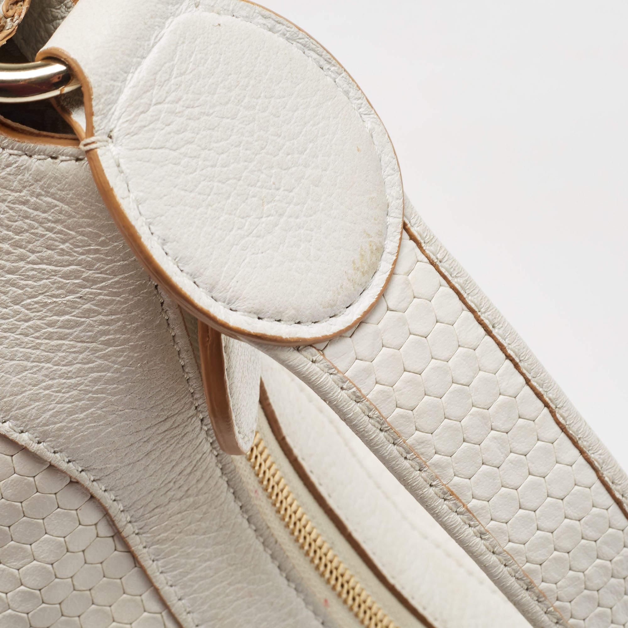 Aigner White Embossed Leather Zip Hobo For Sale 2