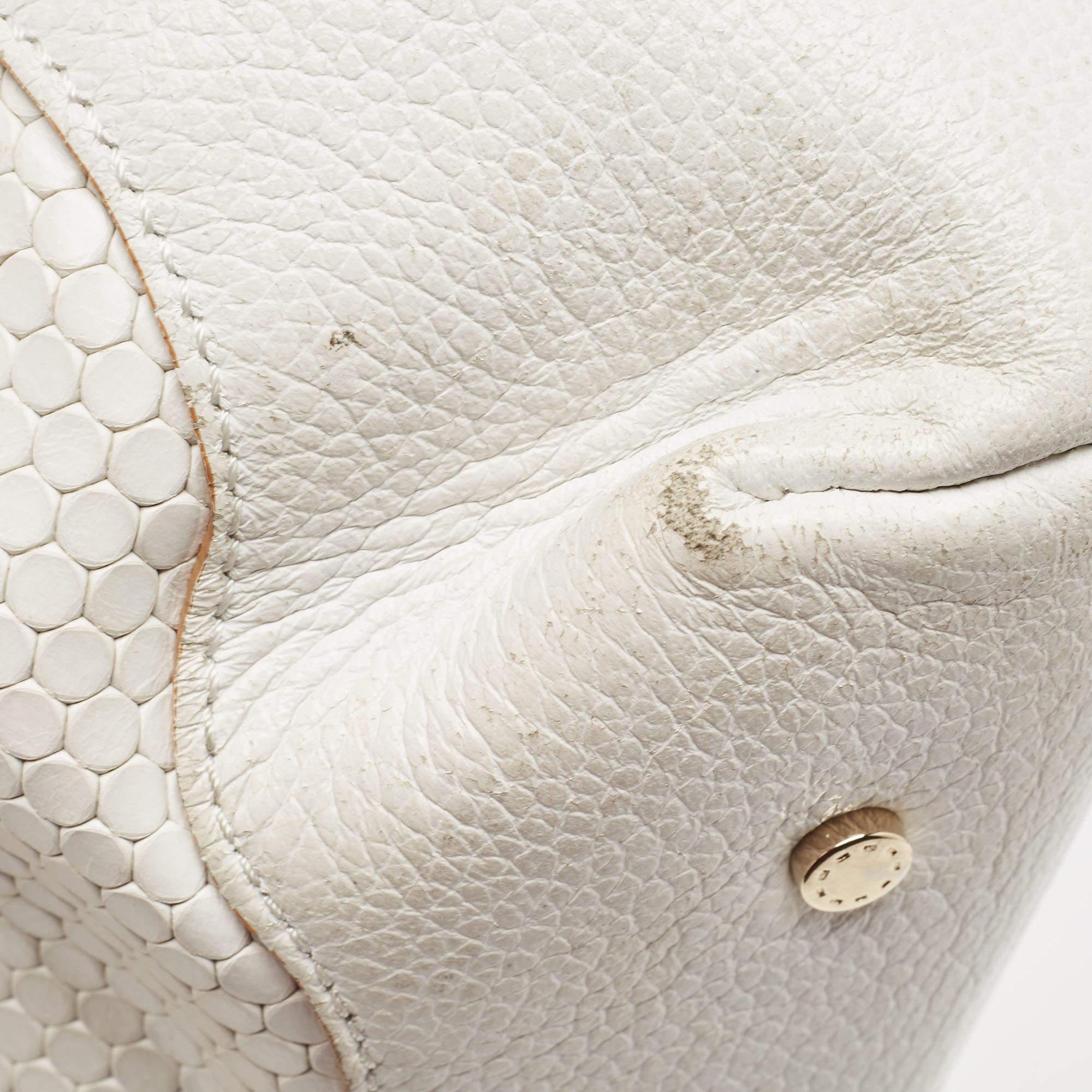 Aigner White Embossed Leather Zip Hobo For Sale 3