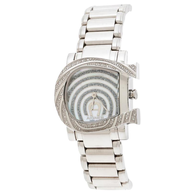 Aigner White Mother of Pearl Diamonds Genua Due A31600 Women's Wristwatch  31 mm For Sale at 1stDibs | aigner a31600, aigner genua due a31600, aigner  watch with diamond