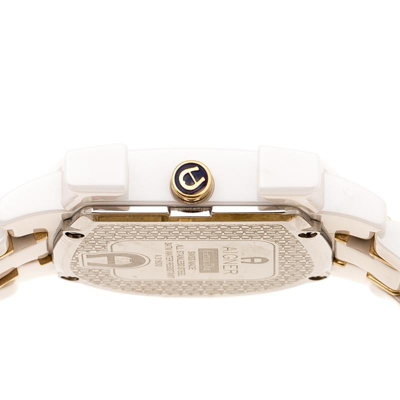 Contemporary Aigner White Mother of Pearl Two Tone Stainless Steel Ceramic  Wristwatch 33 mm