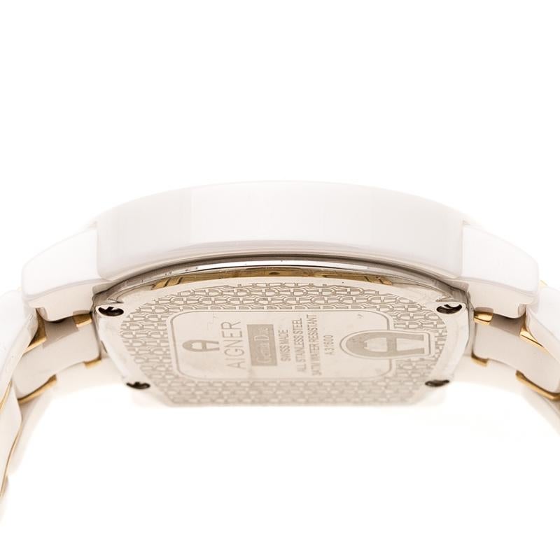 Women's Aigner White Mother of Pearl Two Tone Stainless Steel Ceramic  Wristwatch 33 mm