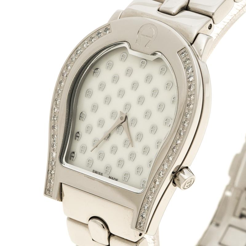 This Aigner watch is a dapper, smart casual watch with the brands iconic A design creating its classy case. Made from stainless steel and engraved with a monogram at the front with a diamond encrusted bezel this watch will make a statement even at