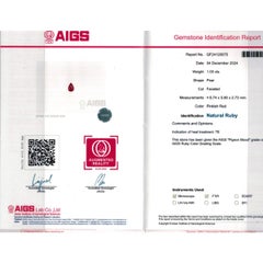 AIGS 1.05 cts Natural Pigeon Blood Ruby & 0.20 cts Diamonds 14K WG Pendant