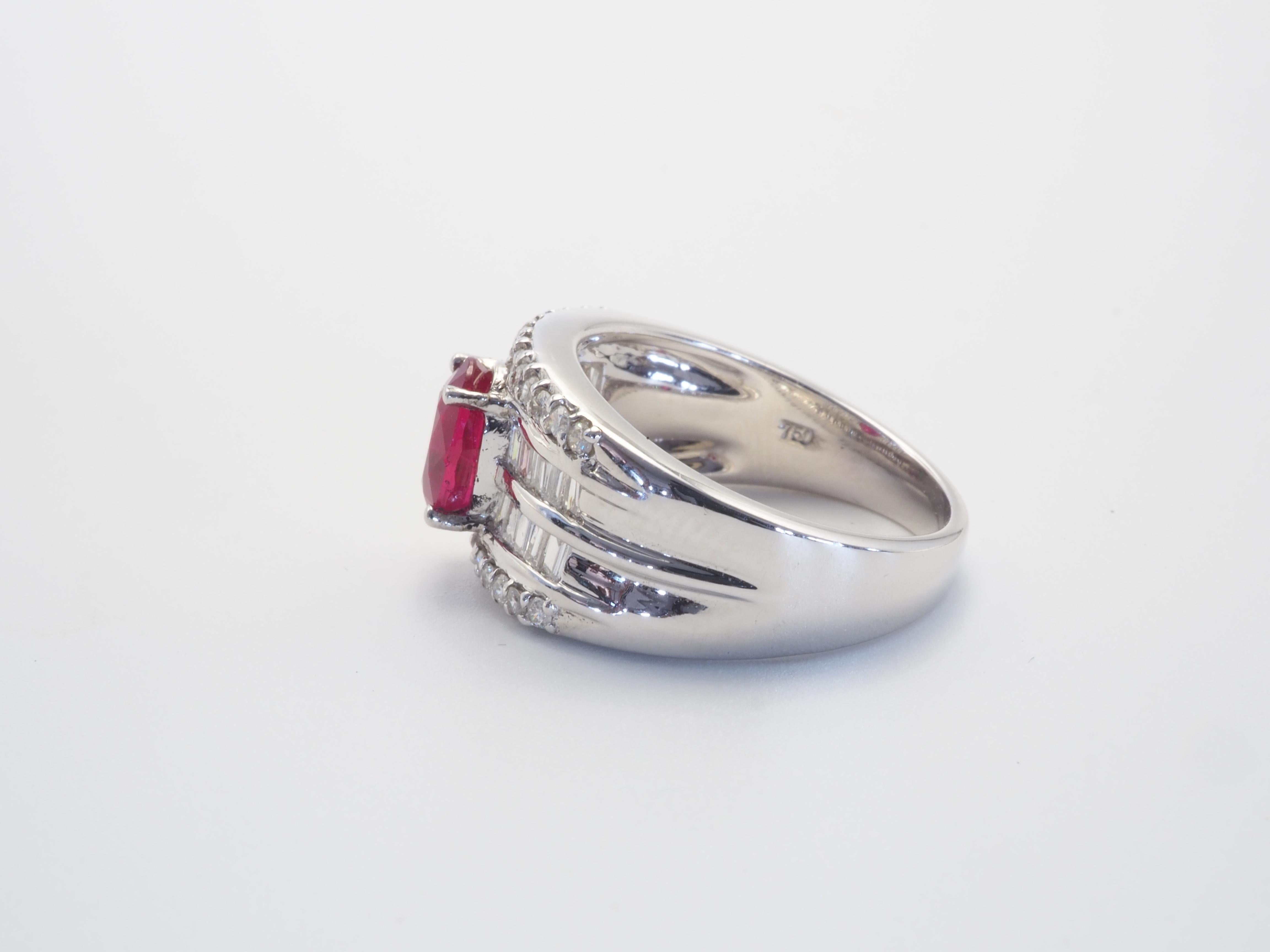 De las mujeres AIGS Anillo en racimo de oro blanco de 18 quilates con rubí oval de 1,26 ct y diamante de 0,74 ct en venta