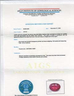 AIGS 18k White Gold 1.26ct Oval Thai Ruby & 0.74ct Diamond Cocktail Band Ring