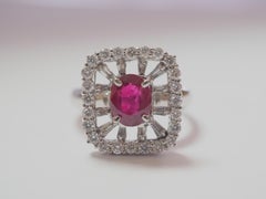 AIGS 18k White Gold 1.28ct Oval Thai Ruby & 0.7ct Diamond Cocktail Ring