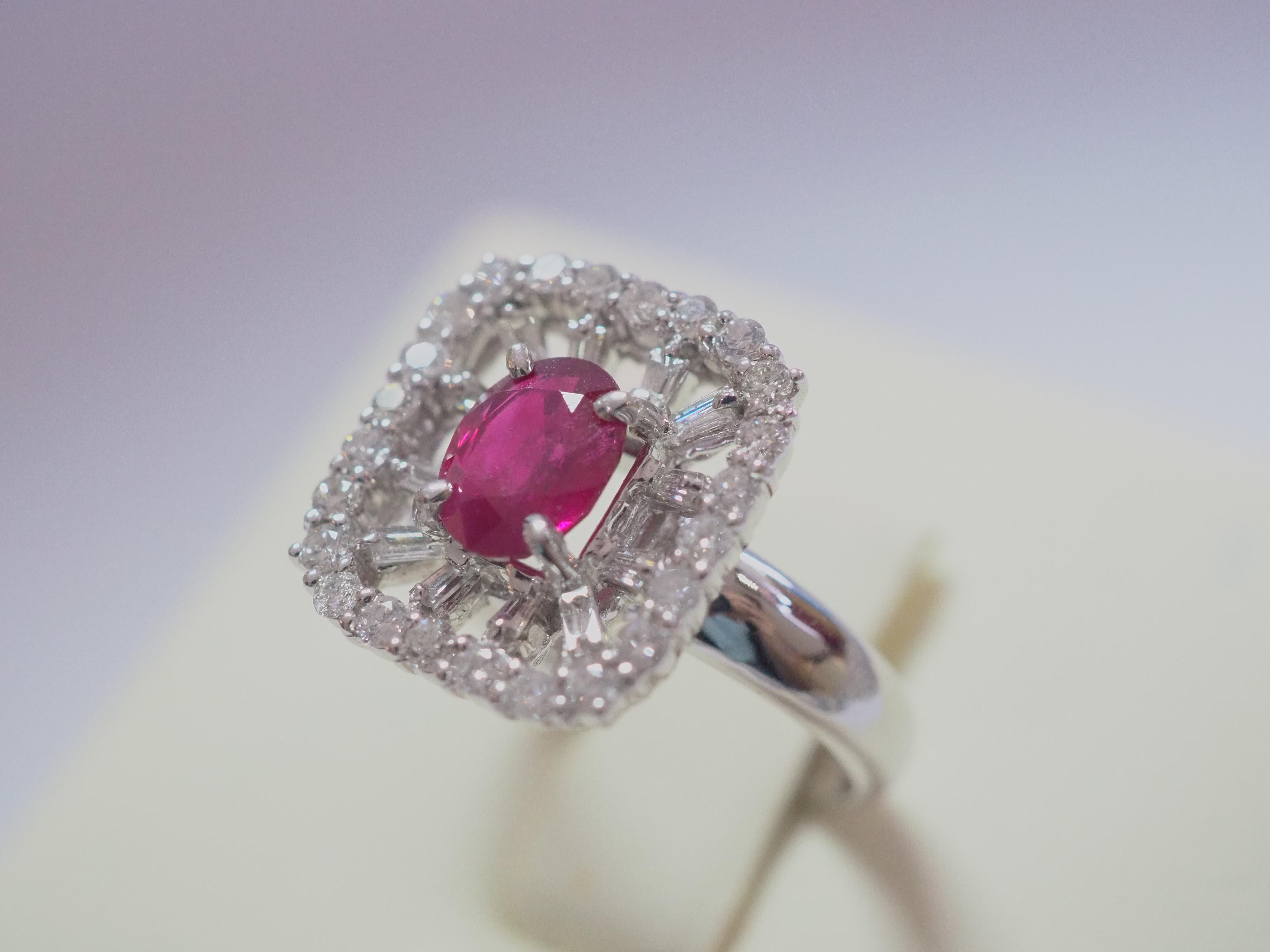 AIGS 18k White Gold 1.28ct Oval Thai Ruby & 0.7ct Diamond Cocktail Ring 3