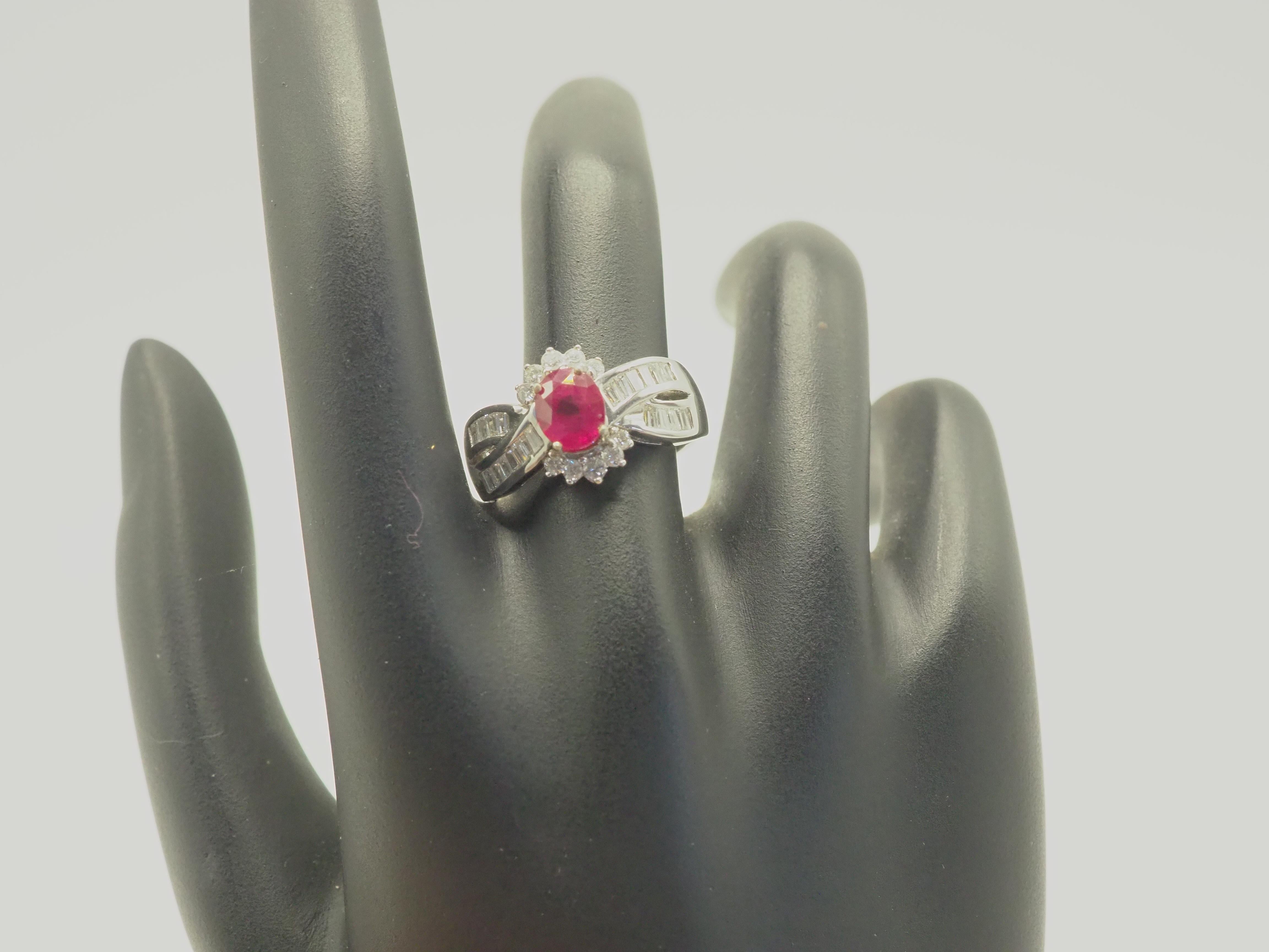 AIGS 18k White Gold 1.39ct Oval Ruby & 0.71ct Diamond Cocktail Ring For Sale 2