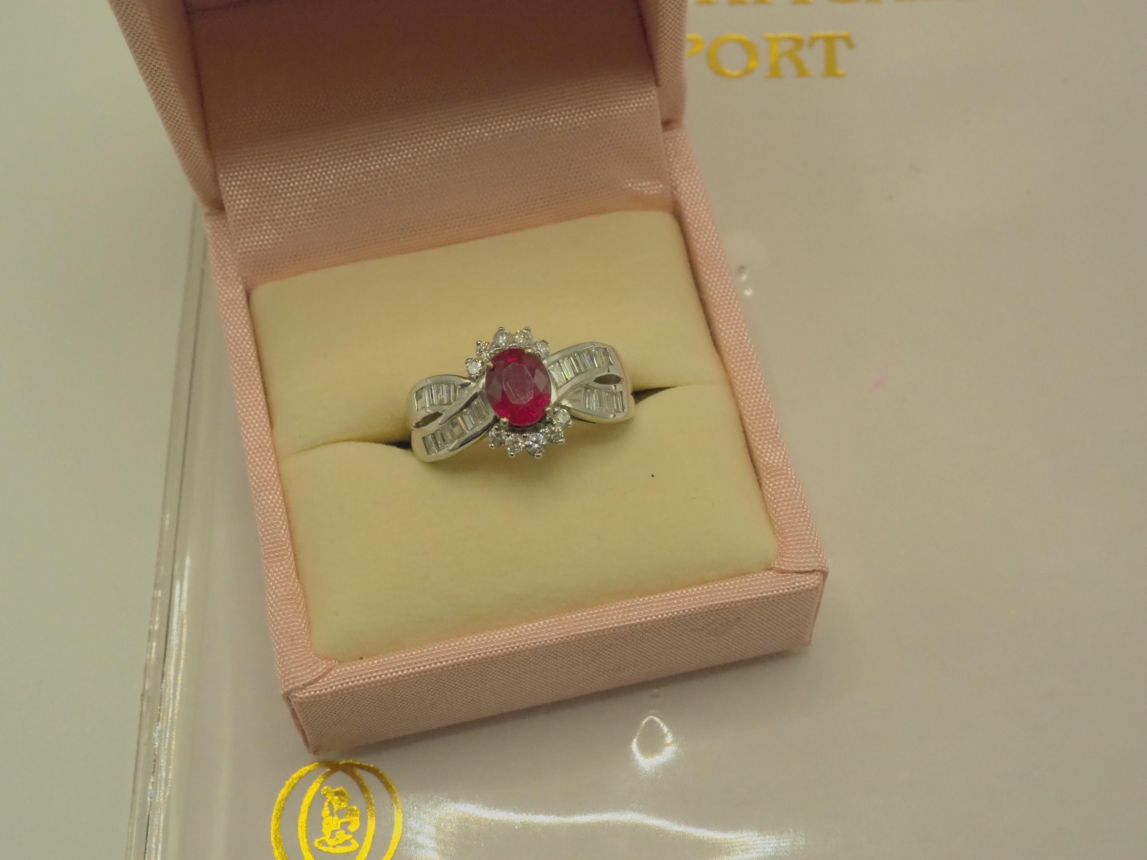 AIGS 18k White Gold 1.39ct Oval Ruby & 0.71ct Diamond Cocktail Ring For Sale 4