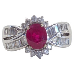 AIGS 18k White Gold 1.39ct Oval Ruby & 0.71ct Diamond Cocktail Ring