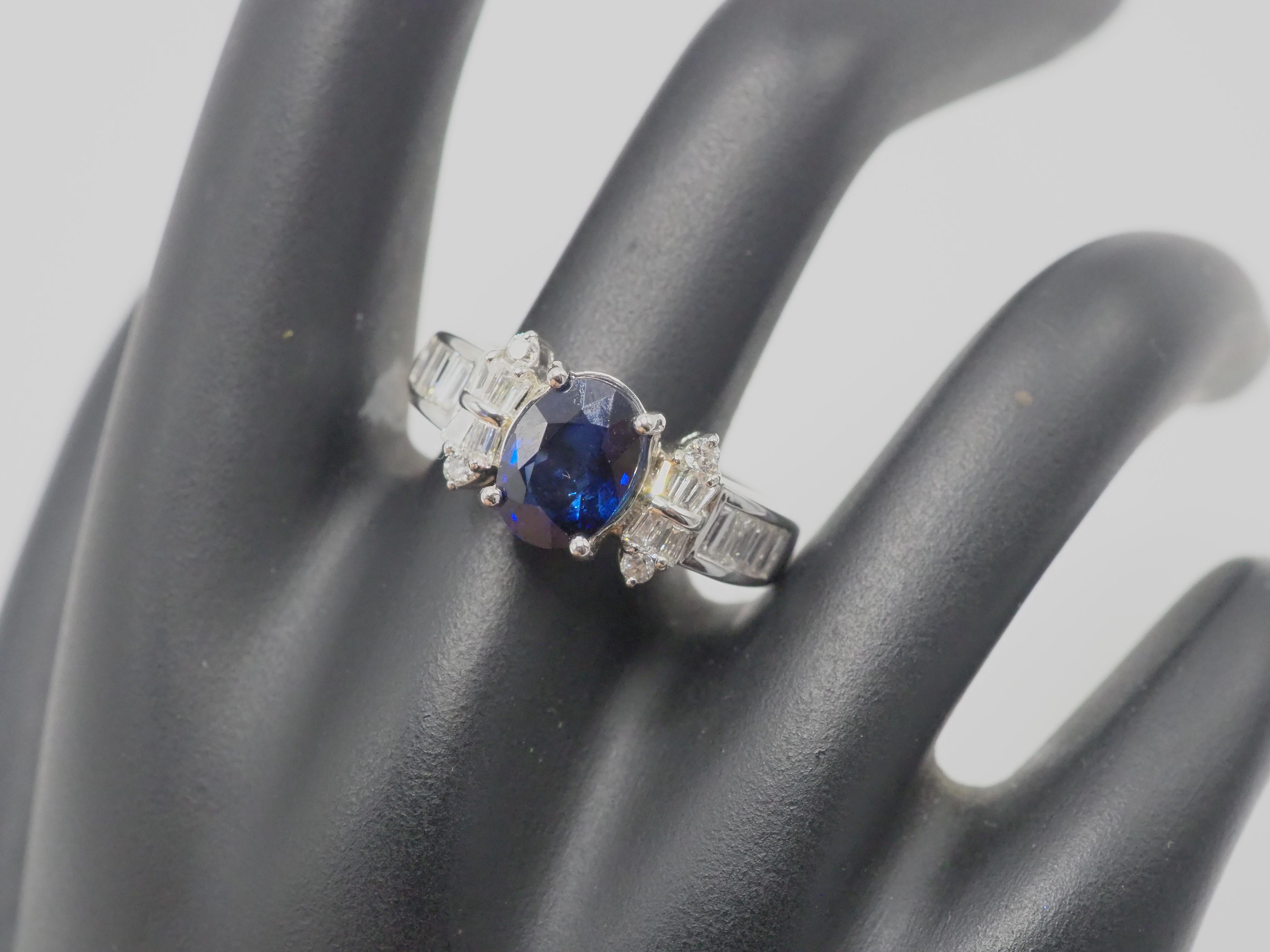 AIGS 18K White Gold 2.48ct Blue Sapphire & 0.63ct Diamond Engagement Ring For Sale 5