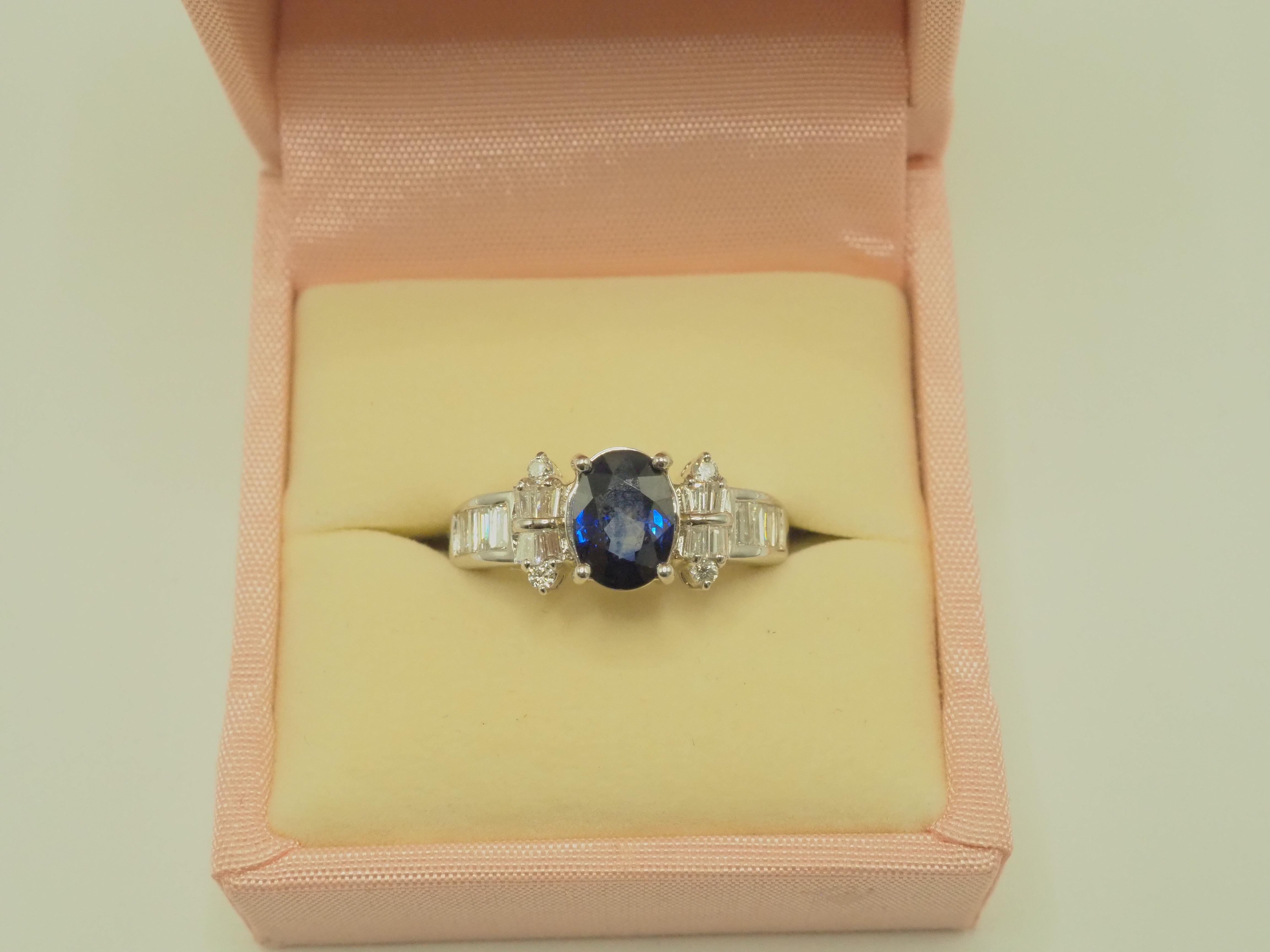 AIGS 18K White Gold 2.48ct Blue Sapphire & 0.63ct Diamond Engagement Ring For Sale 6