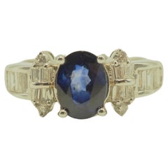 Vintage AIGS 18K White Gold 2.48ct Blue Sapphire & 0.63ct Diamond Engagement Ring