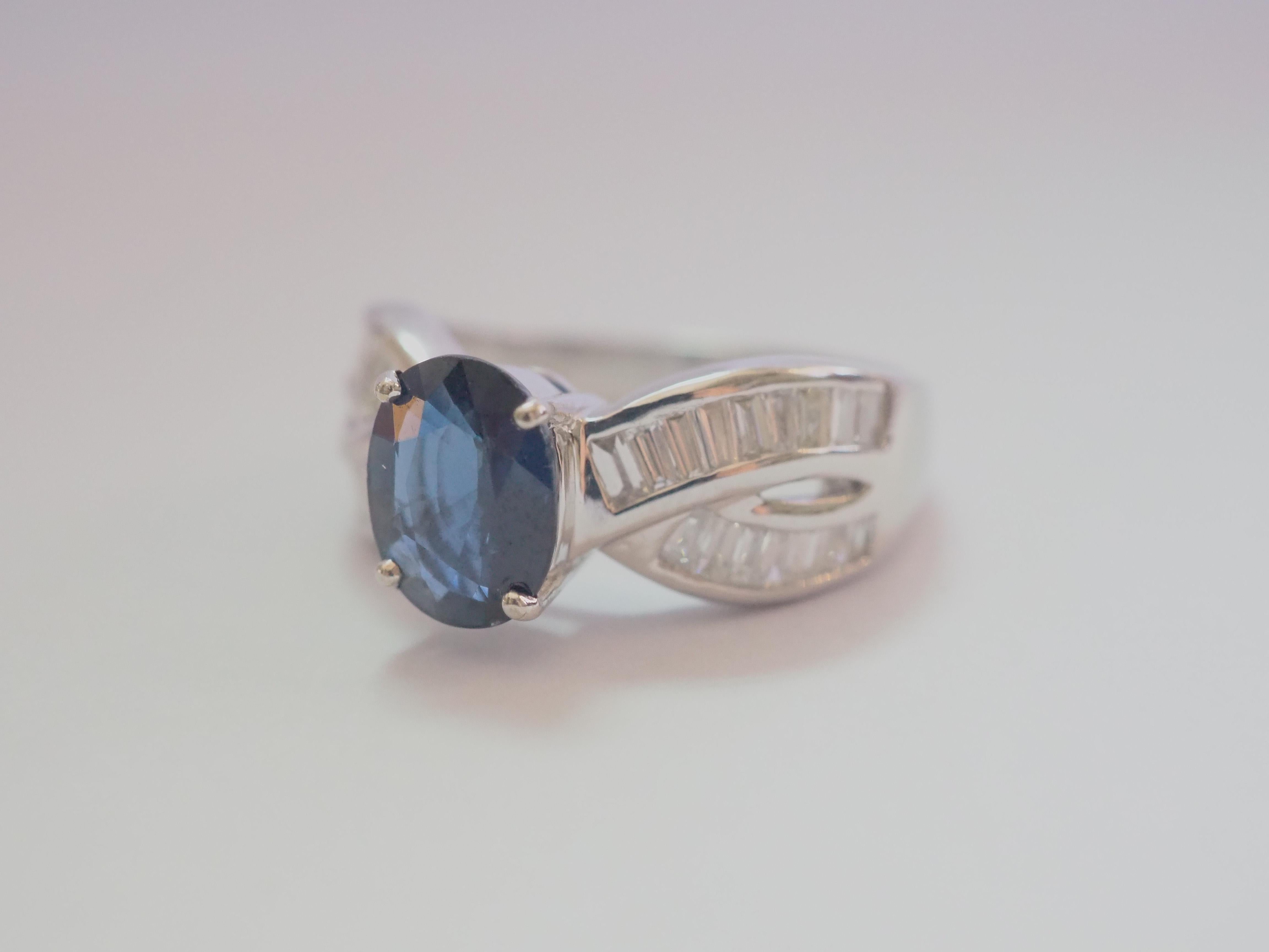 AIGS 18k White Gold 2.90ct Blue Sapphire & 0.69ct Diamond Engagement Ring 5