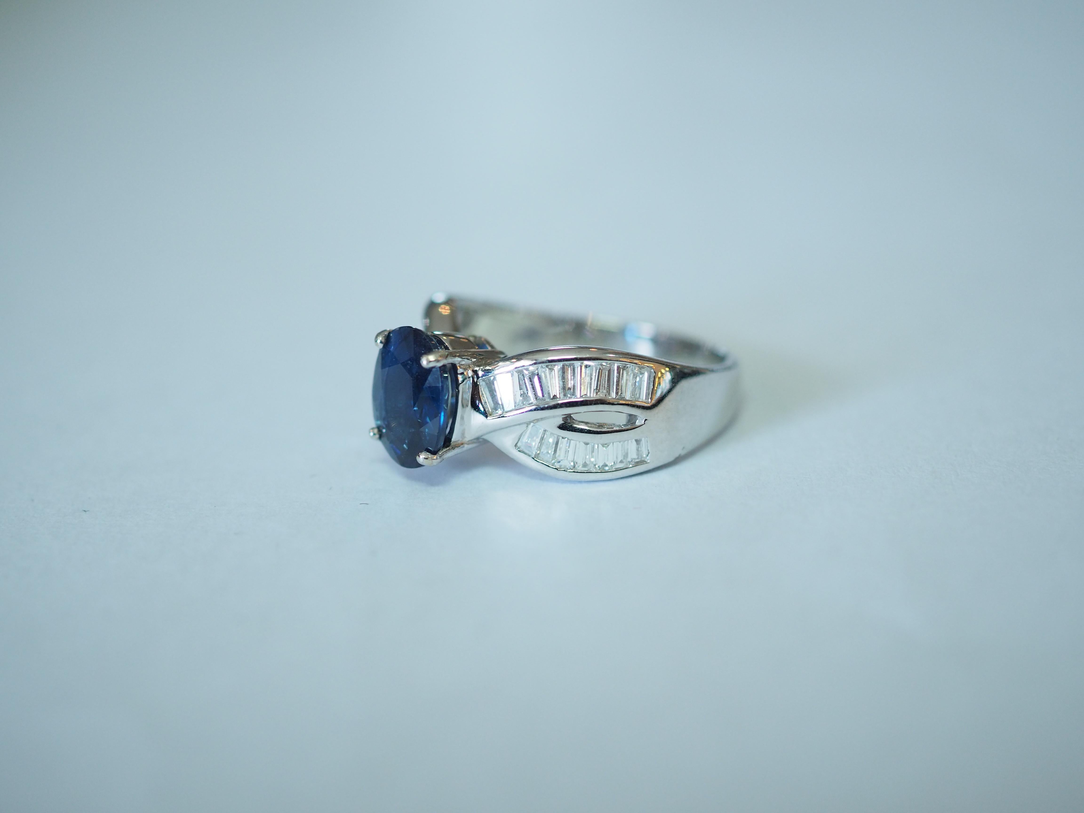 Oval Cut AIGS 18k White Gold 2.90ct Blue Sapphire & 0.69ct Diamond Engagement Ring