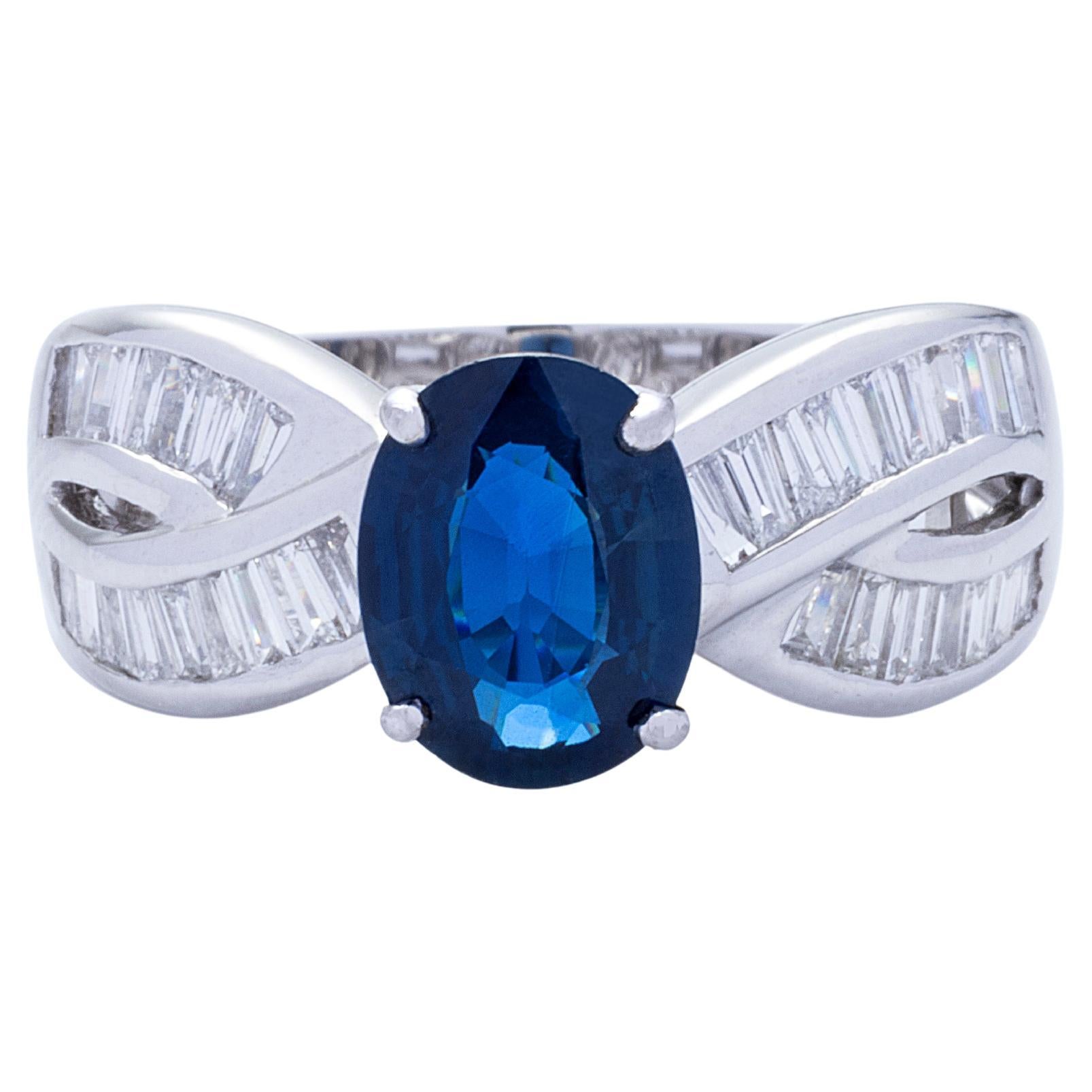 AIGS 18k White Gold 2.90ct Blue Sapphire & 0.69ct Diamond Engagement Ring