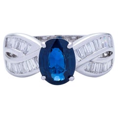 AIGS 18k White Gold 2.90ct Blue Sapphire & Diamond Cluster Engagement Ring