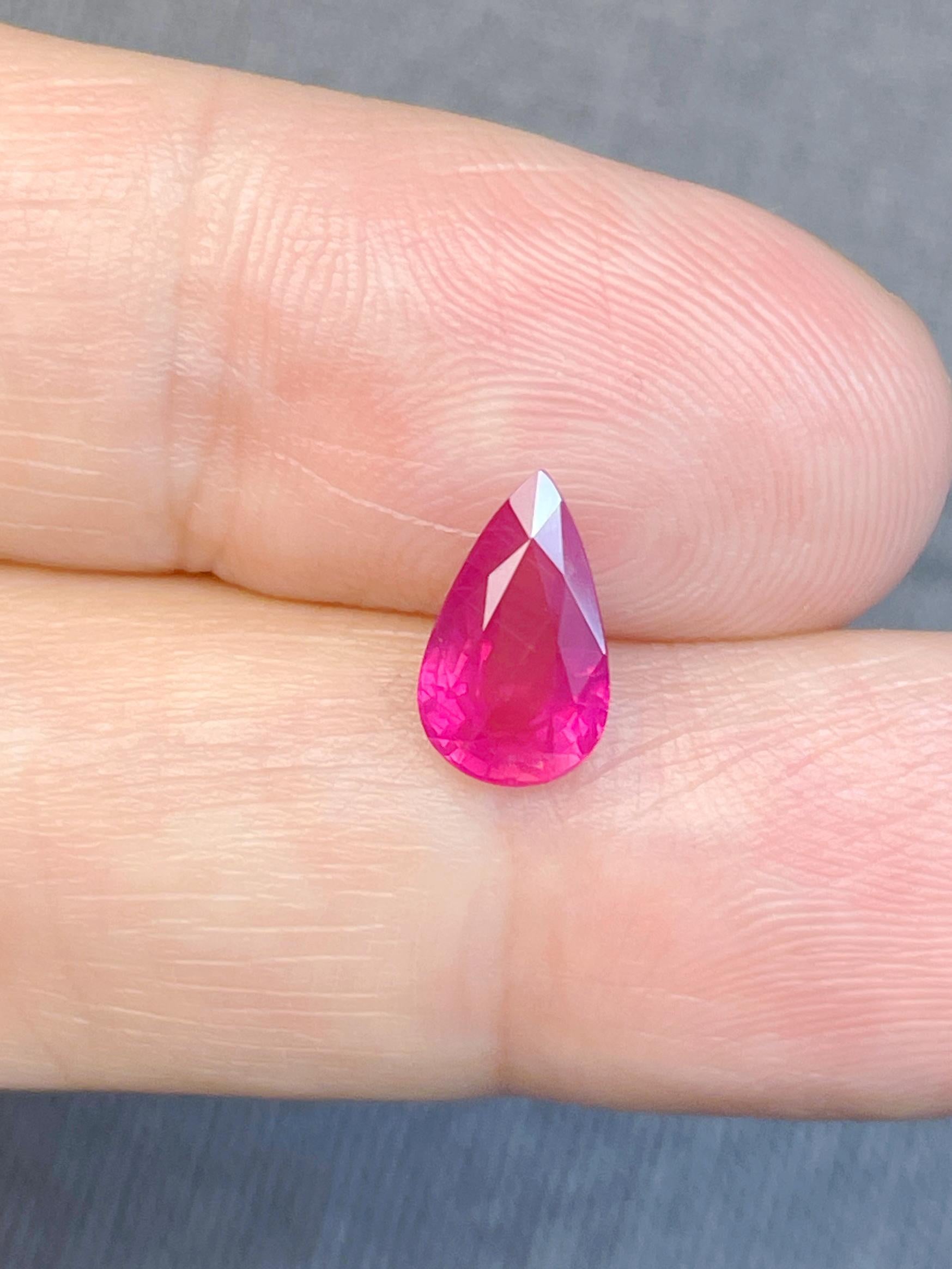 Pear Cut AIGS certificated 2.12ct Unheated ruby pink eye cleanest clarity Mozambique  For Sale