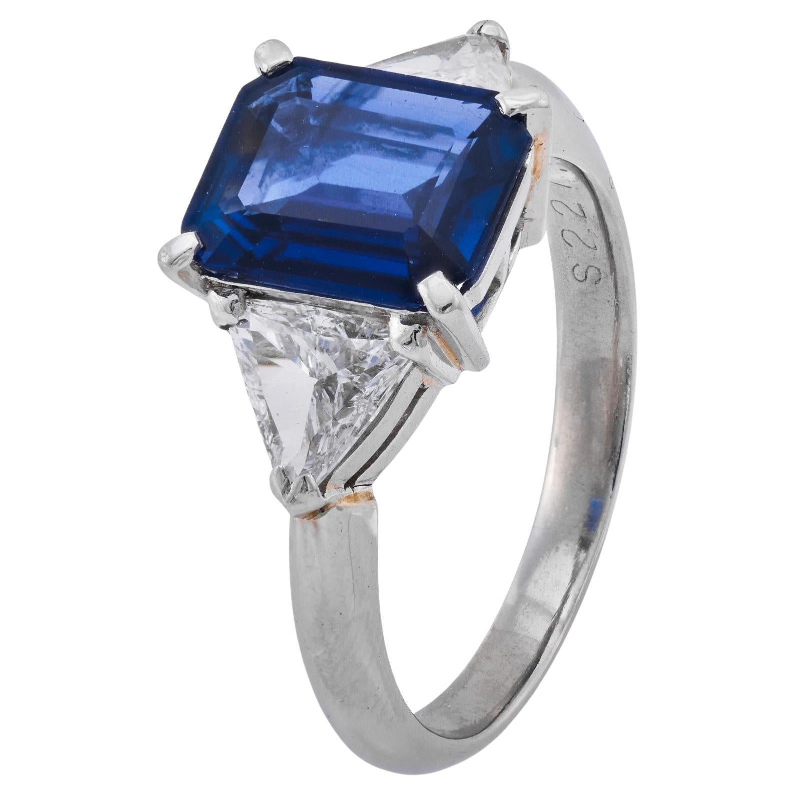 AIGS Bague de fiançailles saphir diamant platine 2,27 carats