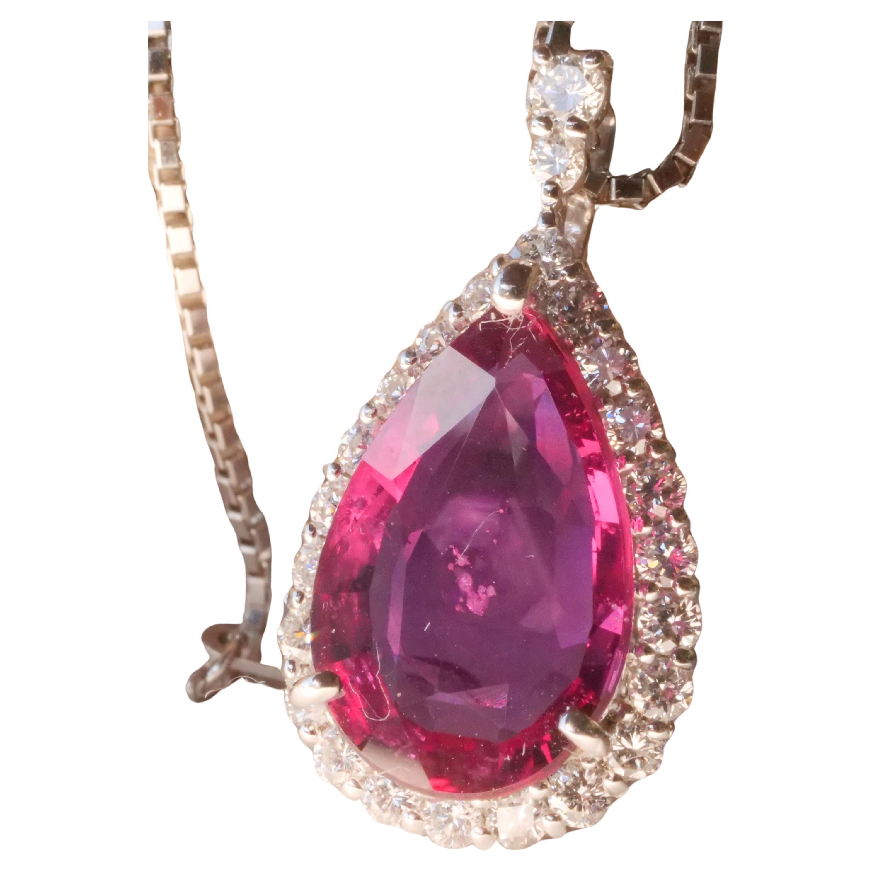 Modern AIGS Certificate 3.03 ct Ruby Brilliant Pendant unheated Mozambique 950 Platinum For Sale